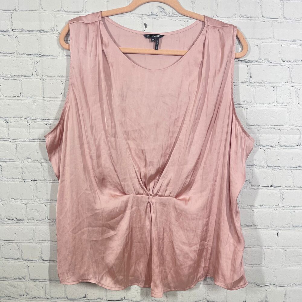 NIC+ZOE Blush Pink Satin Sleeveless Twist Front Blouse Womens XXL Elegant Office - Picture 2 of 11